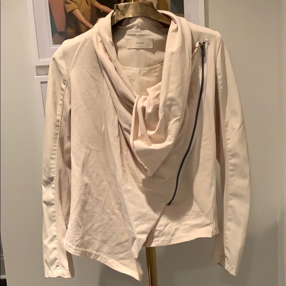 Cotton and leatherette zipfront jacket